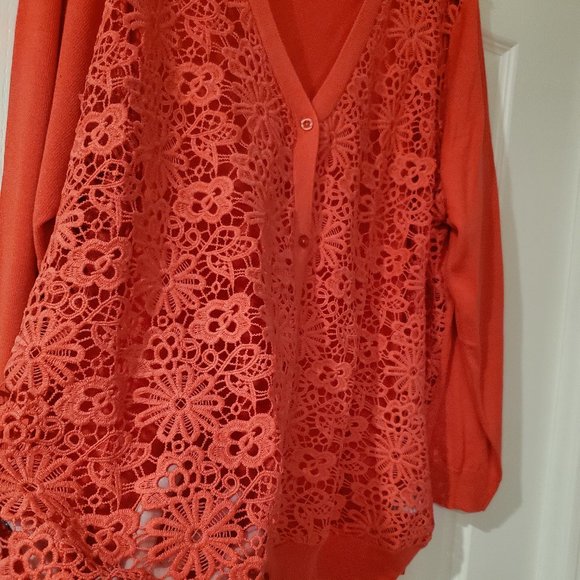 NWOT Crochet Open Front Cardigan 2X Jessica London Coral Button Front - Picture 4 of 9